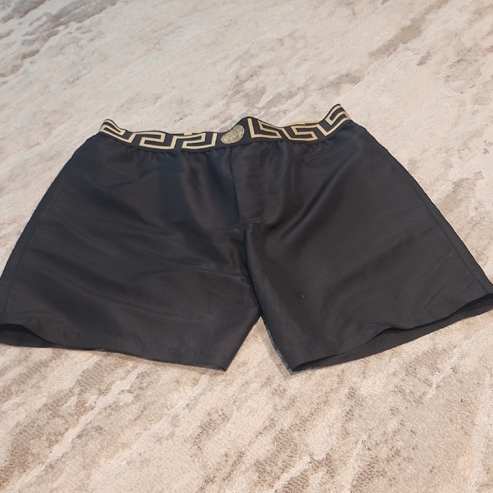 Versace Black Swim Shorts with Gold Trim